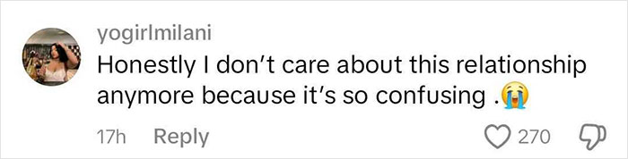 Social media comment expressing confusion about a relationship, showing the theme of control in Bianca Censori's context.