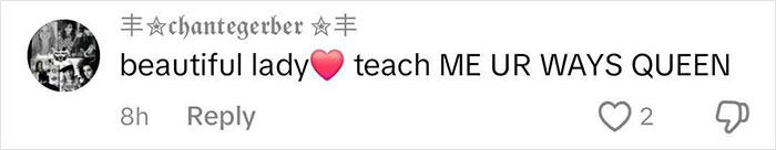 A comment praising a beautiful lady with a heart emoji, showing admiration and asking for guidance.