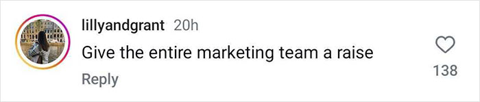Comment praising marketing team; 138 likes.