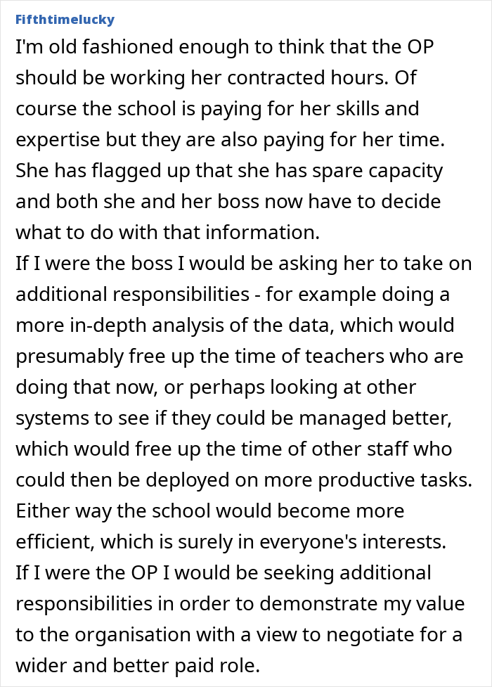 Text comment discussing automated job tasks and workplace efficiency.