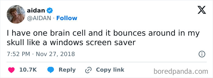 Twitter post with an existential meme about a brain cell bouncing like a screensaver.