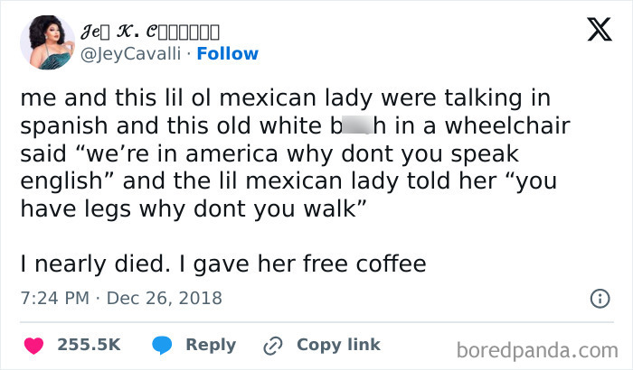 A tweet showcasing a witty verbal comeback highlighting the power of weaponized words in a humorous exchange.