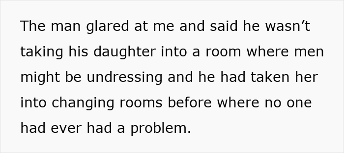 Text screenshot discussing a dad's decision about using women's changing rooms with his daughter.
