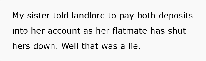 Text screenshot about college student lying about deposit refund issue.