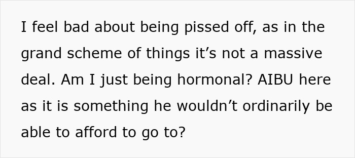 Text expressing frustration about feeling upset over a husband skipping MIL's birthday for sports.