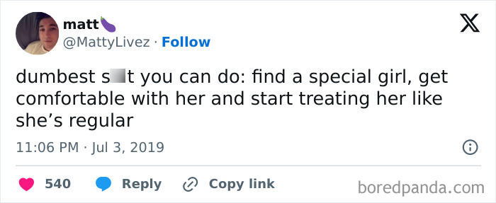 Tweet about dating struggles in your 30s, highlighting the mistake of taking a special person for granted.