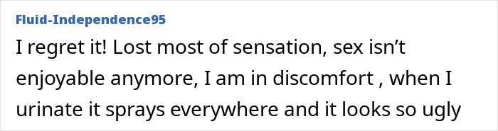 Reddit user shares experience about procedure, expressing regret and discomfort. Reddit user shares experience about procedure, expressing regret and discomfort.
