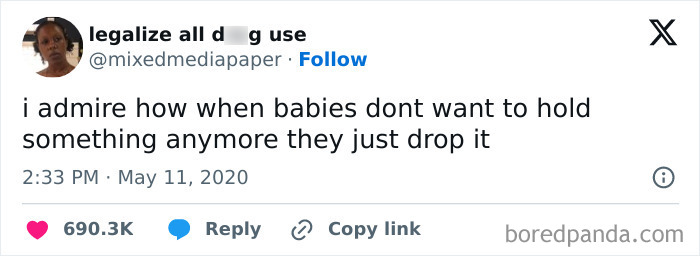 Tweet humorously admiring babies' straightforward decision-making, celebrating Black culture.