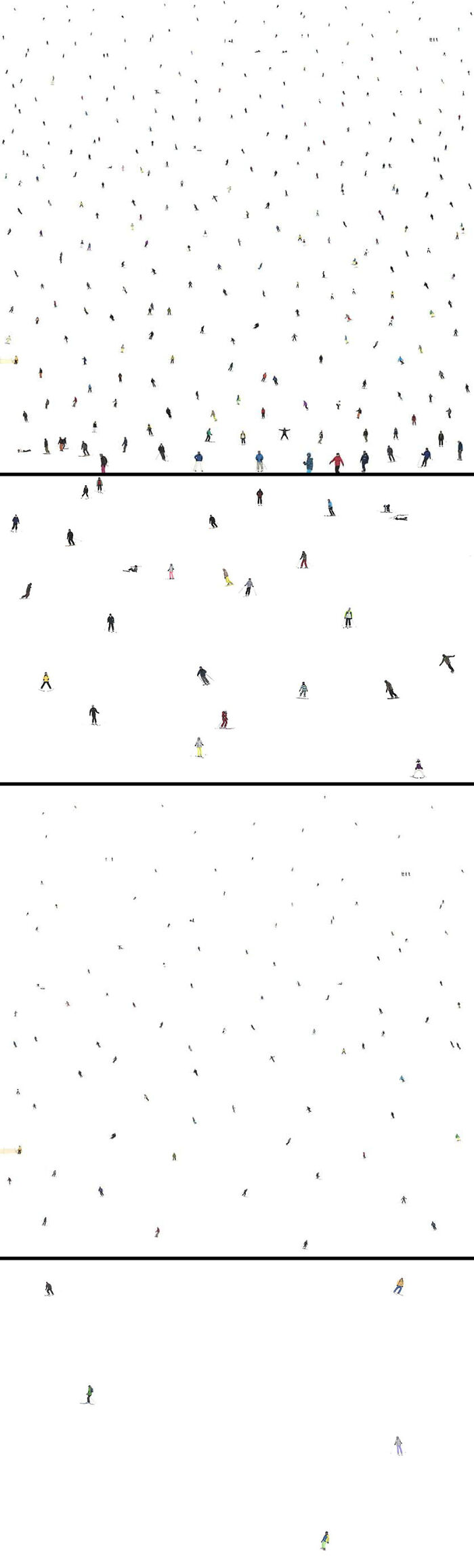 Aerial photo by Cássio Vasconcellos showing numerous small figures scattered across a vast white background.