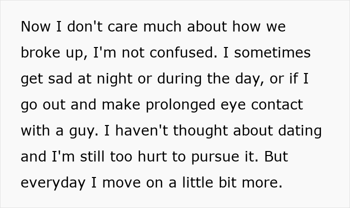 Text about moving on from a breakup, expressing sadness and gradual healing.
