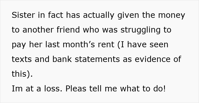 Text message about money given to a friend, involving a college student, causing a dilemma over deposit refund with a roommate.