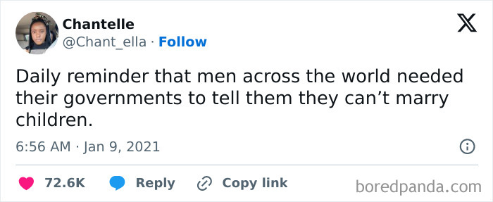 Social media post advocating social justice, highlighting the global issue of child marriage with a strong statement.