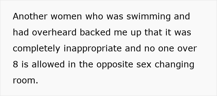 Text discussing appropriateness of children in opposite sex changing rooms.