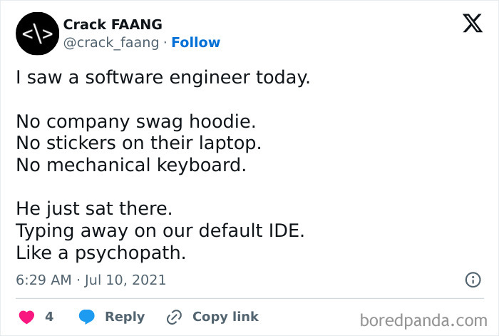 Meme for programmers shows a humorous take on a minimalist software engineer.