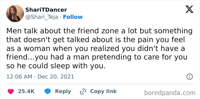 Tweet highlighting misogynists being shut down for pretending to care to sleep with women.