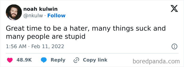 Tweet discussing negativity and frustrations, related to mental health memes.