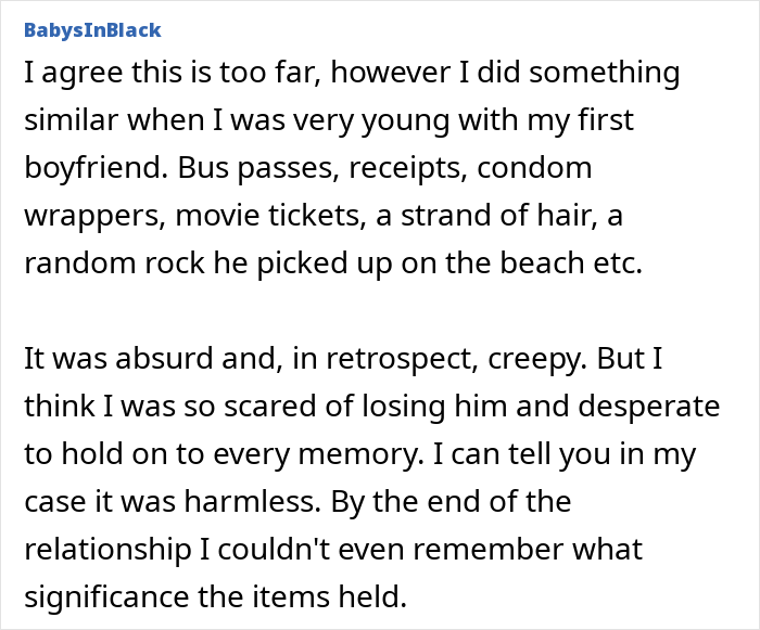 Text about a guy's relationship taking an odd turn due to finding a creepy box.