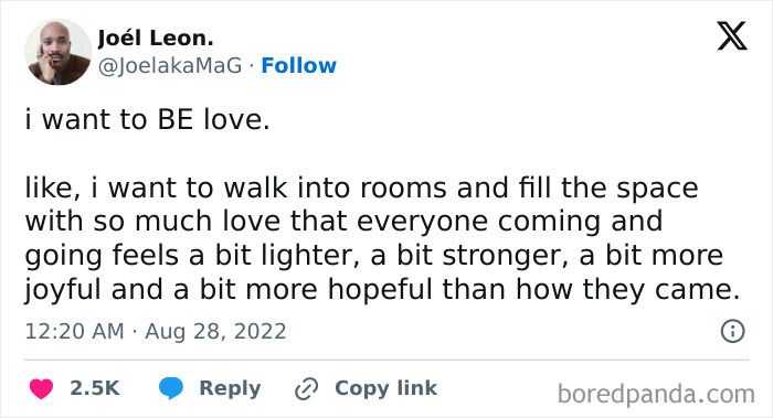 Text post expressing the desire to spread love and positivity, making people feel lighter, stronger, and more hopeful.