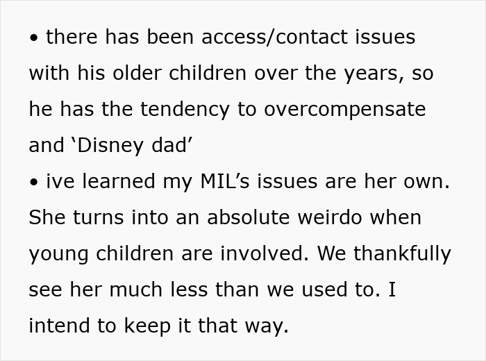 Text discussing MIL issues and overcompensation with children, mentioning "Disney dad" tendencies.