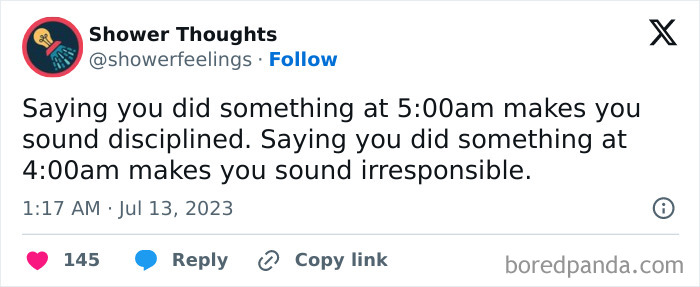 Shower thought about how time perception affects the idea of discipline and responsibility.