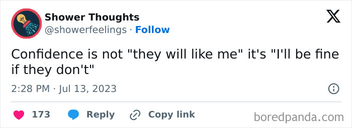 Quote from Shower Thoughts about confidence, showcasing one of the best ideas that come to us while showering.