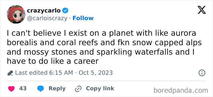 Humorous Resources meme about work-life contrast with natural wonders like aurora borealis and waterfalls.