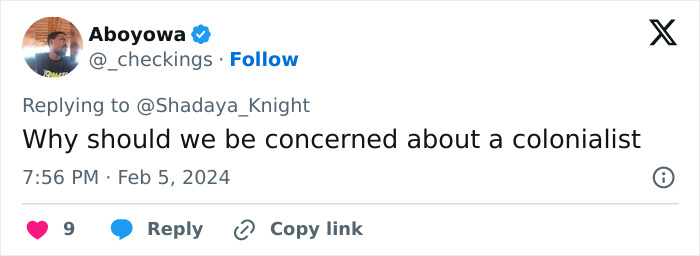 Tweet raising concerns about King Charles and royal crisis, questioning relevance of a colonialist.