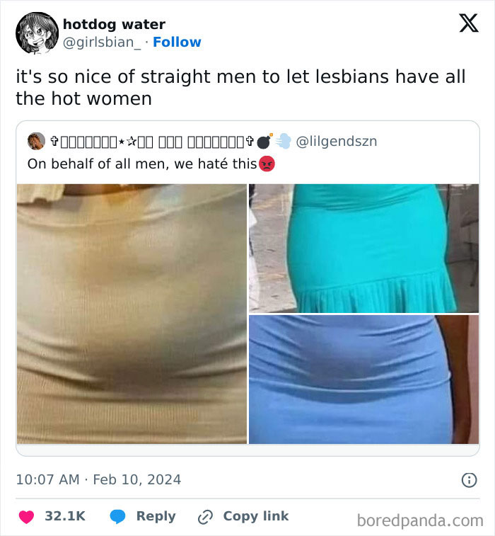 Tweet showing clothing photos with humorous comment on clueless misogynists.