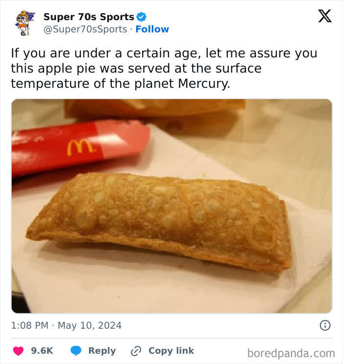 Apple pie humor meme comparing its heat to the surface temperature of Mercury.