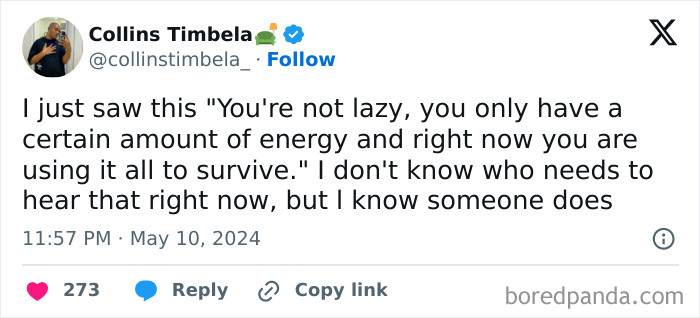 Mental health meme with a relatable message about using energy to survive, highlighting the importance of self-care.