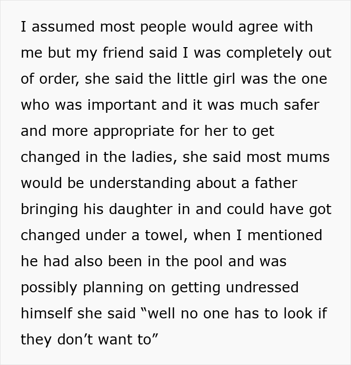 Text of a debate about a dad bringing his daughter into women's changing room.