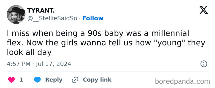 A tweet expressing honest millennial complaints about nostalgia for being a 90s baby.