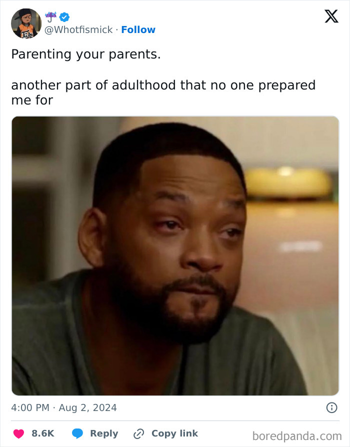 A tweet about dealing with the unexpected challenges of adulthood, featuring a man with a thoughtful expression.