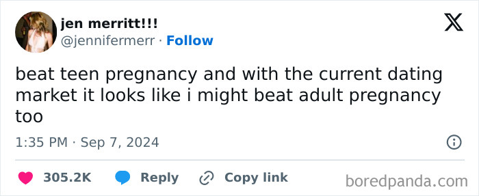 A meme humorously comparing teen pregnancy and adult dating for tired millennials.