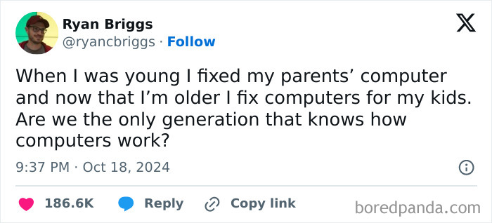 Text post expressing Honest Millennial Complaints about fixing computers for both parents and kids.