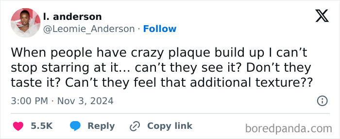 Tweet humorously highlights dental plaque awareness to celebrate Black culture through tweets.