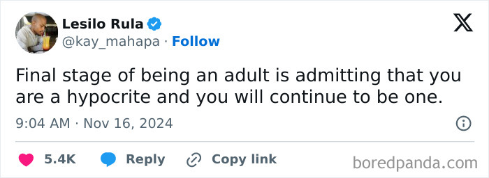 Tweet about adulthood stages humor, shared by user Lesilo Rula.