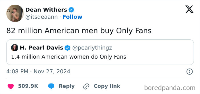 Social media post highlights gender statistics concerning OnlyFans usage, sparking social justice discussion.