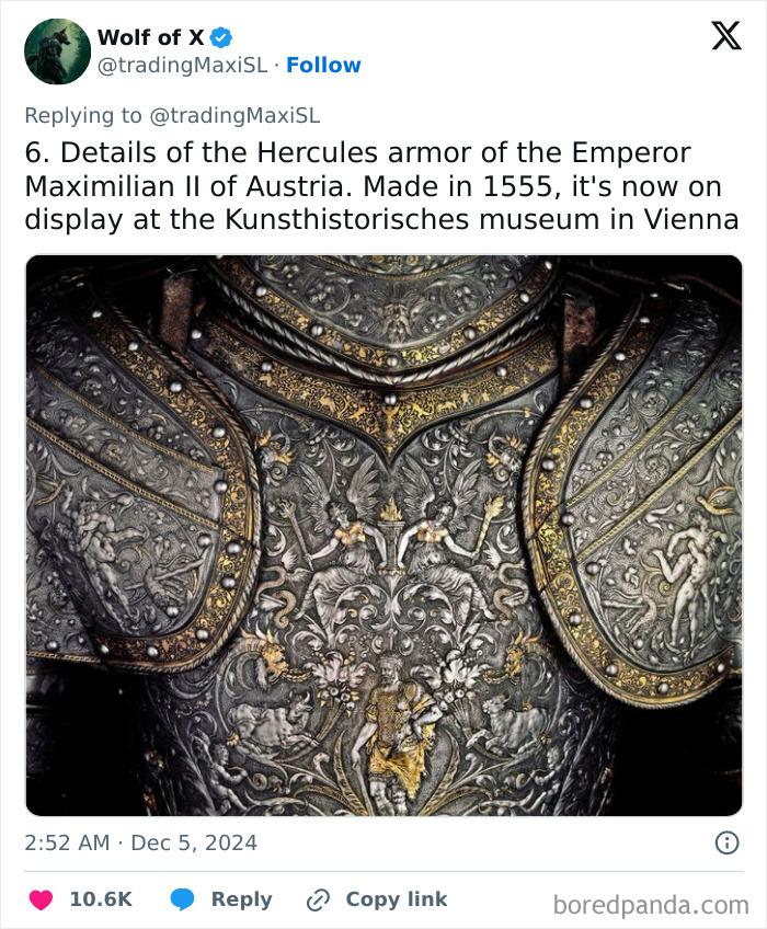 Intricate Hercules armor from 1555, an archaeological find displayed at the Kunsthistorisches Museum, Vienna.