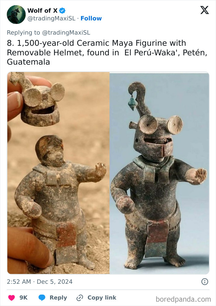 Ceramic Maya figurine with removable helmet; a fascinating archaeological find unearthed in El Perú-Waka', Guatemala.