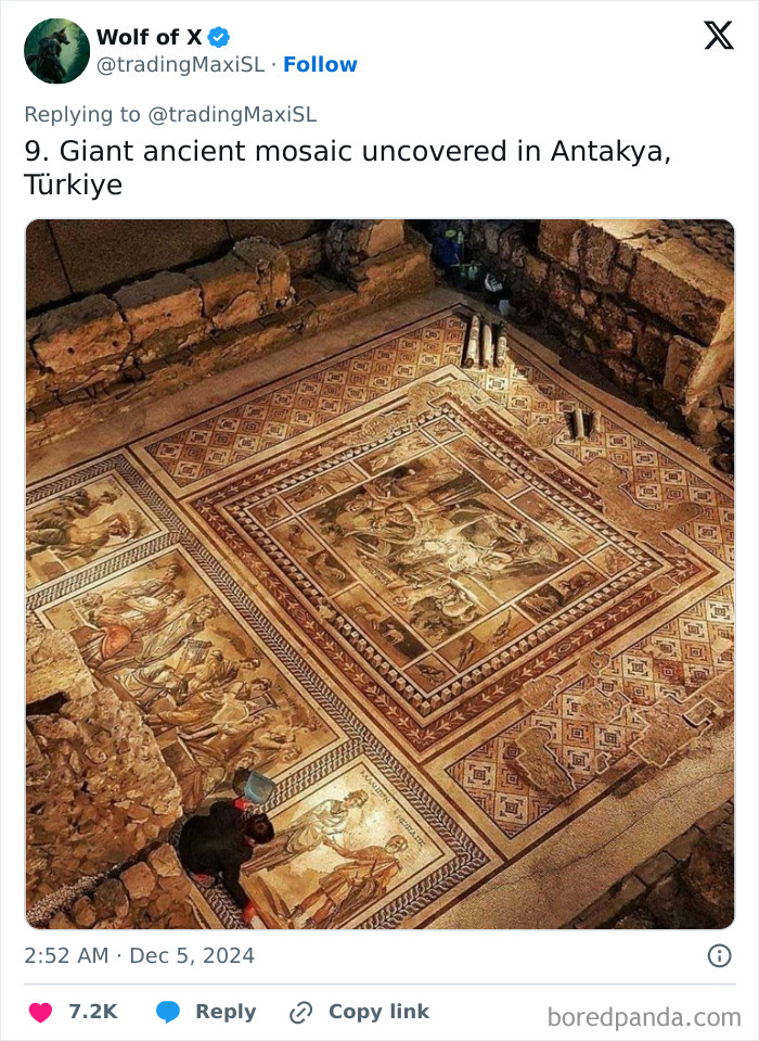 Ancient mosaic uncovered in Antakya, Türkiye, showcasing intricate designs; an incredible archaeological find.
