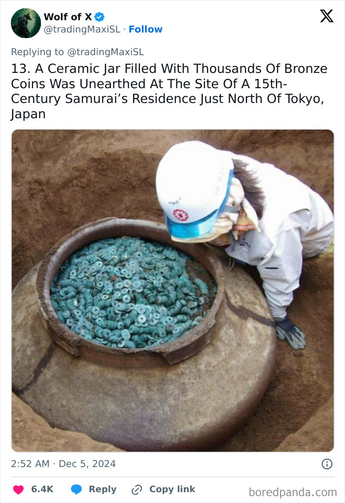 A ceramic jar with bronze coins uncovered in a recent archaeological find in Japan.