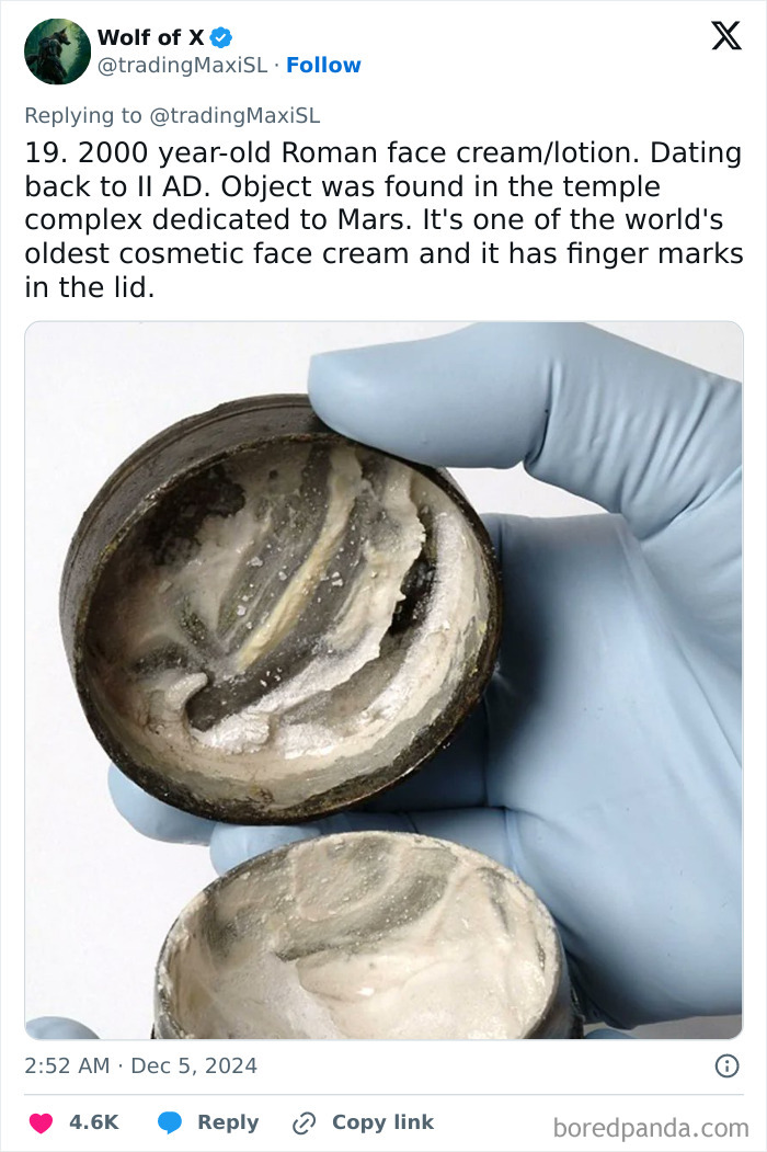 Ancient Roman face cream container with visible contents, found in recent archaeological finds.