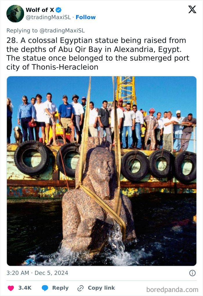 Colossal Egyptian statue raised from Abu Qir Bay, Alexandria, an archaeological find from the lost city of Thonis-Heracleion.