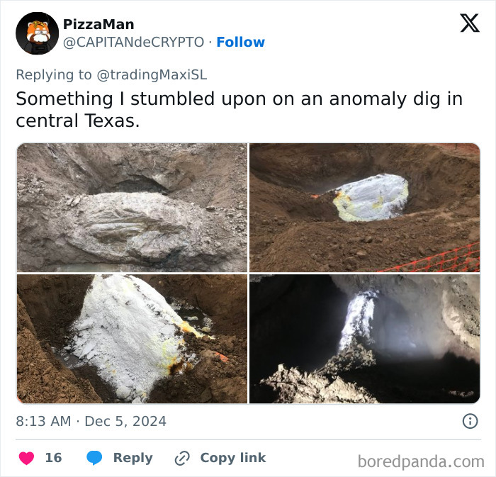 Images of an excavation site in Texas featuring a recent archaeological find buried in soil.