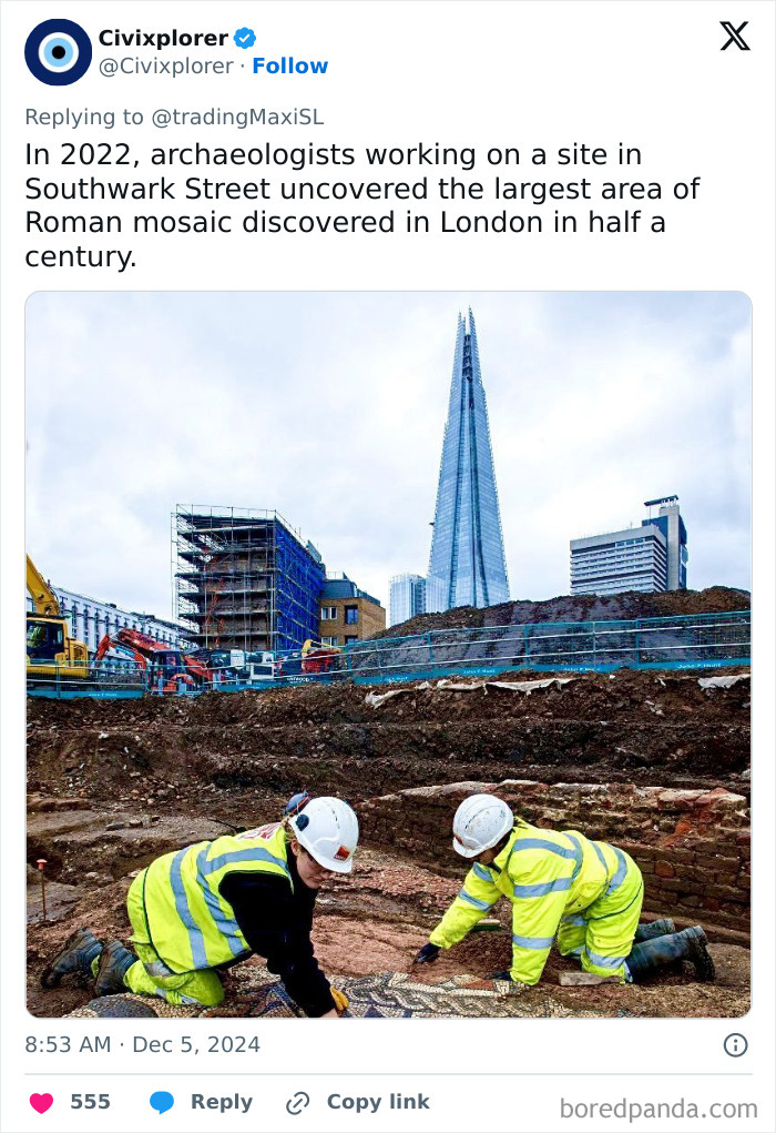 Archaeologists in Southwark Street unearth Roman mosaic, a fascinating archaeological find in London.