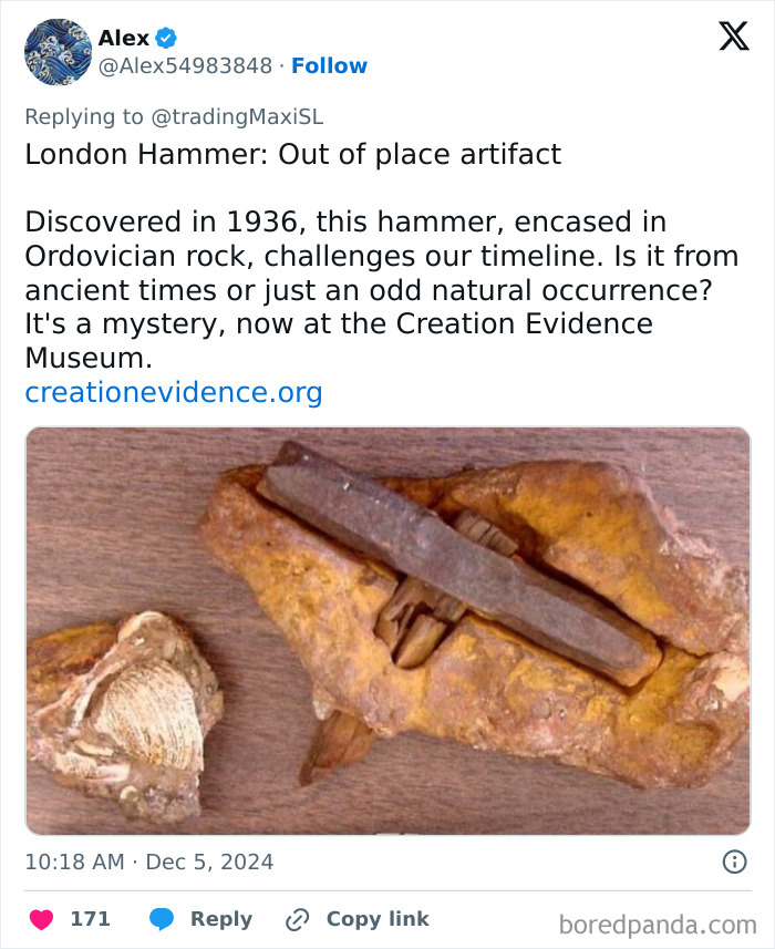 Out of place artifact, London Hammer encased in rock, an intriguing archaeological find challenging timelines.