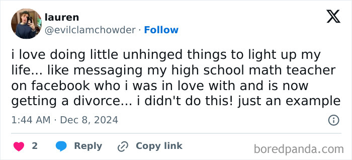 Tweet about unhinged high school memories and messaging a teacher on Facebook.