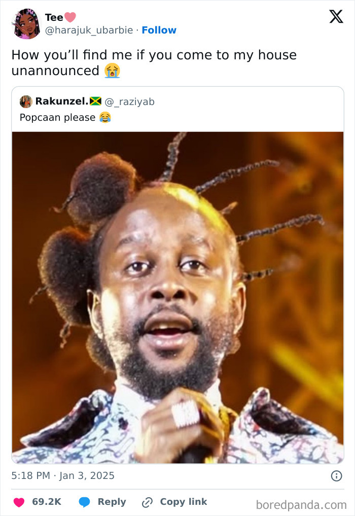 Tweet celebrating Black culture humorously features a man with unique hairstyle.