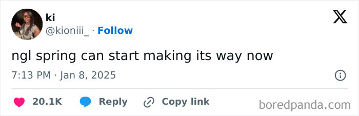 Tweet humorously anticipating spring, highlighting Black culture.